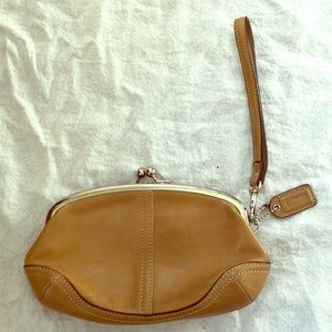 Tan Coach Leather Wristlet - unique!